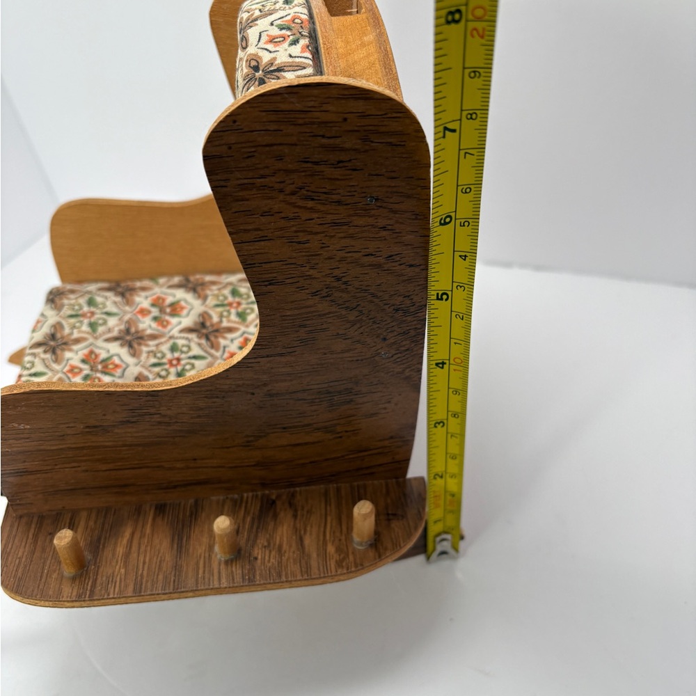 Vtg Wood Rocking Chair Pin Cushion w/ Drawer Holds Spools Thread Sewing Notions - Picture 11 of 12